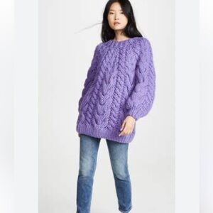 I Love Mr. Mittens Cable Crew Neck Sweater in Purple Haze Size Medium Large NEW